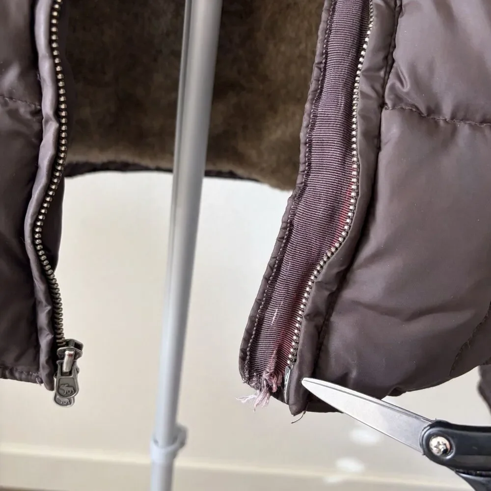 Abercrombie & Fitch Fur Down‎ Puffer Jacket Large Woman’s Brown Faux Lining Y2K